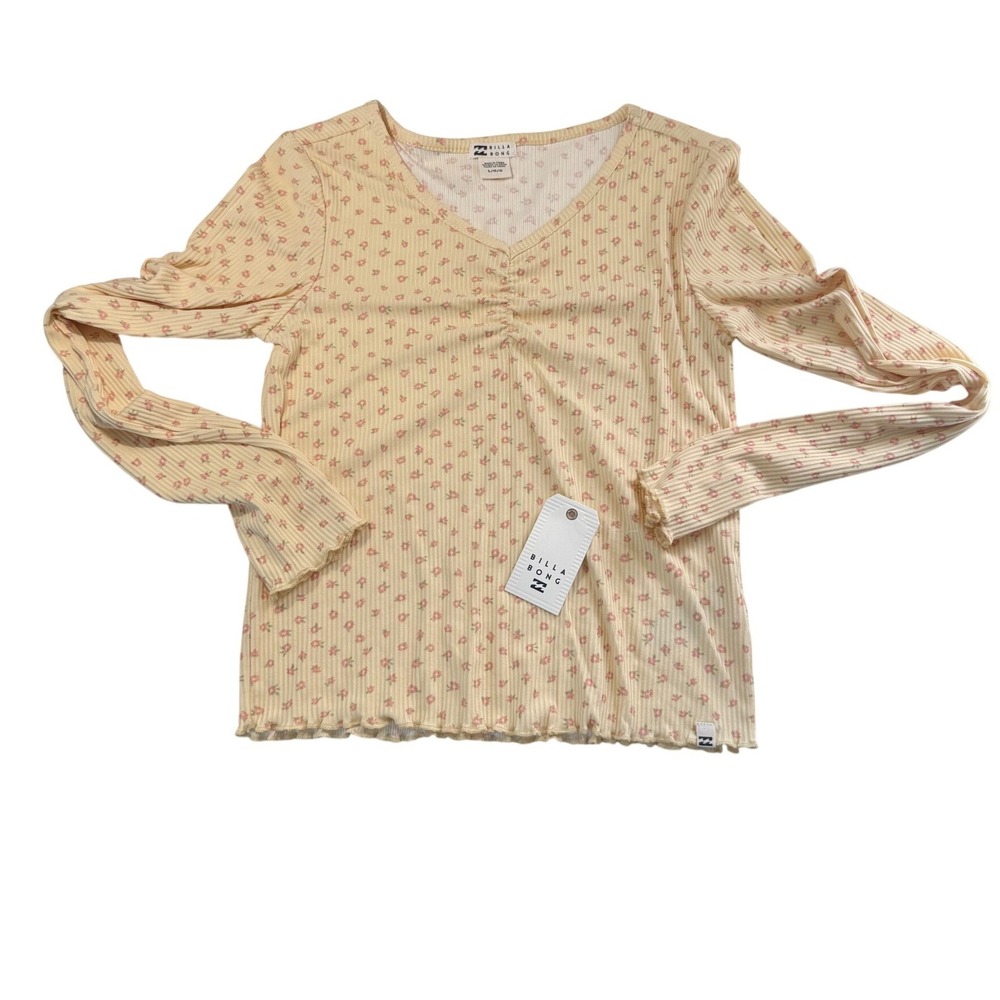 Billabong Girls Pick Of The Patch Floral Ribbed Long Sleeve Top Lettuce Edge L